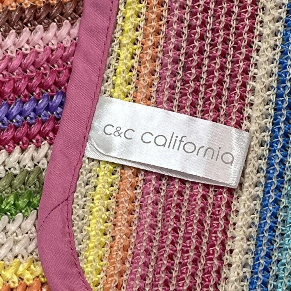 C&C California Table Runner Rainbow Woven Braided Pink Trim Indoor Outdoor 14x72